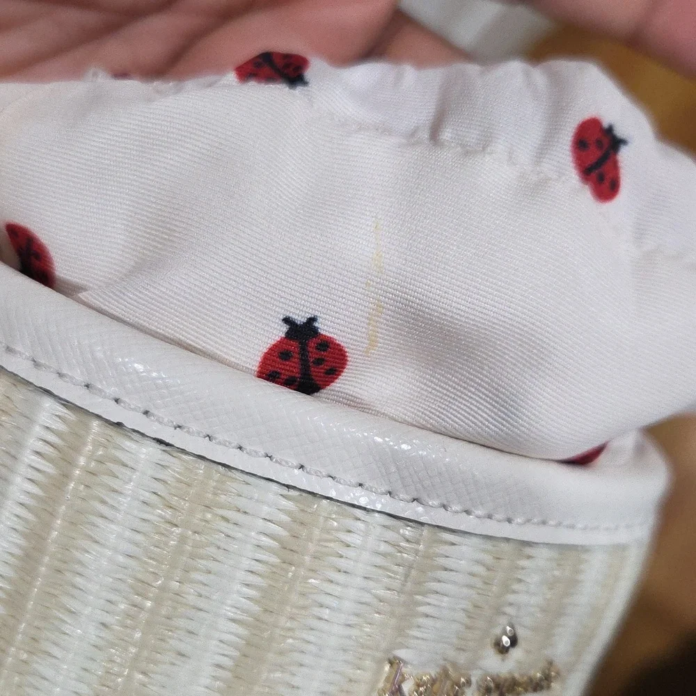 🤍▪️ Kate Spade▪️ Dottie Embroidered Straw Ladybug Cylinder Crossbody